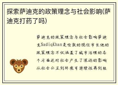 探索萨迪克的政策理念与社会影响(萨迪克打药了吗)