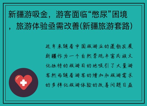 新疆游吸金,游客面临“憋尿”困境,旅游体验亟需改善(新疆旅游套路)