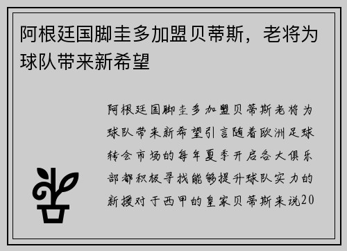 阿根廷国脚圭多加盟贝蒂斯,老将为球队带来新希望