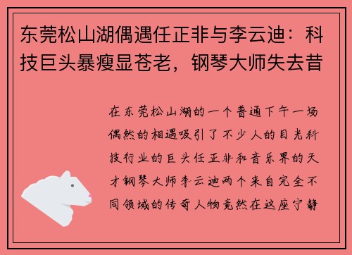 东莞松山湖偶遇任正非与李云迪:科技巨头暴瘦显苍老,钢琴大师失去昔日风华