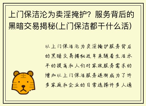 上门保洁沦为卖淫掩护？服务背后的黑暗交易揭秘(上门保洁都干什么活)
